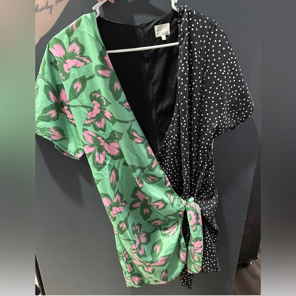 Floral and polka dot mini wrap dress new without tags size large